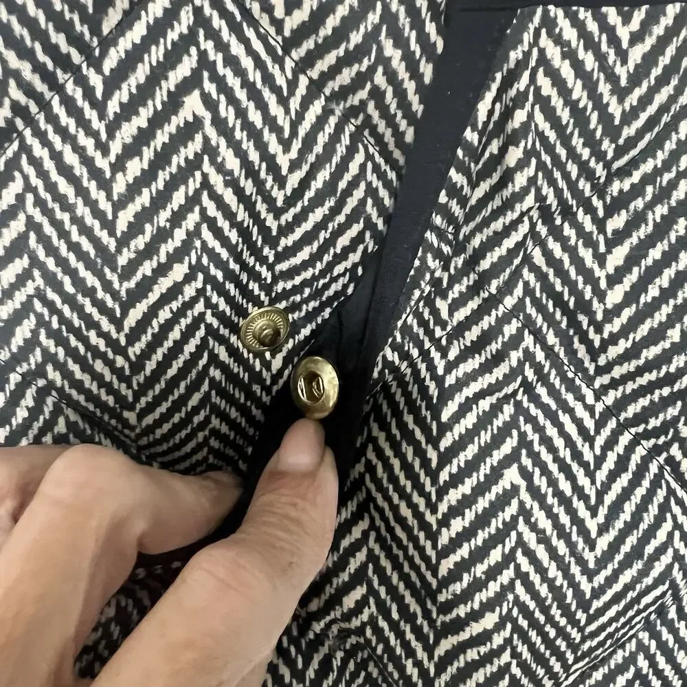 J. Crew Women’s Quilted Down Puffer Vest XS Houndstooth Black White Gold Preppy
